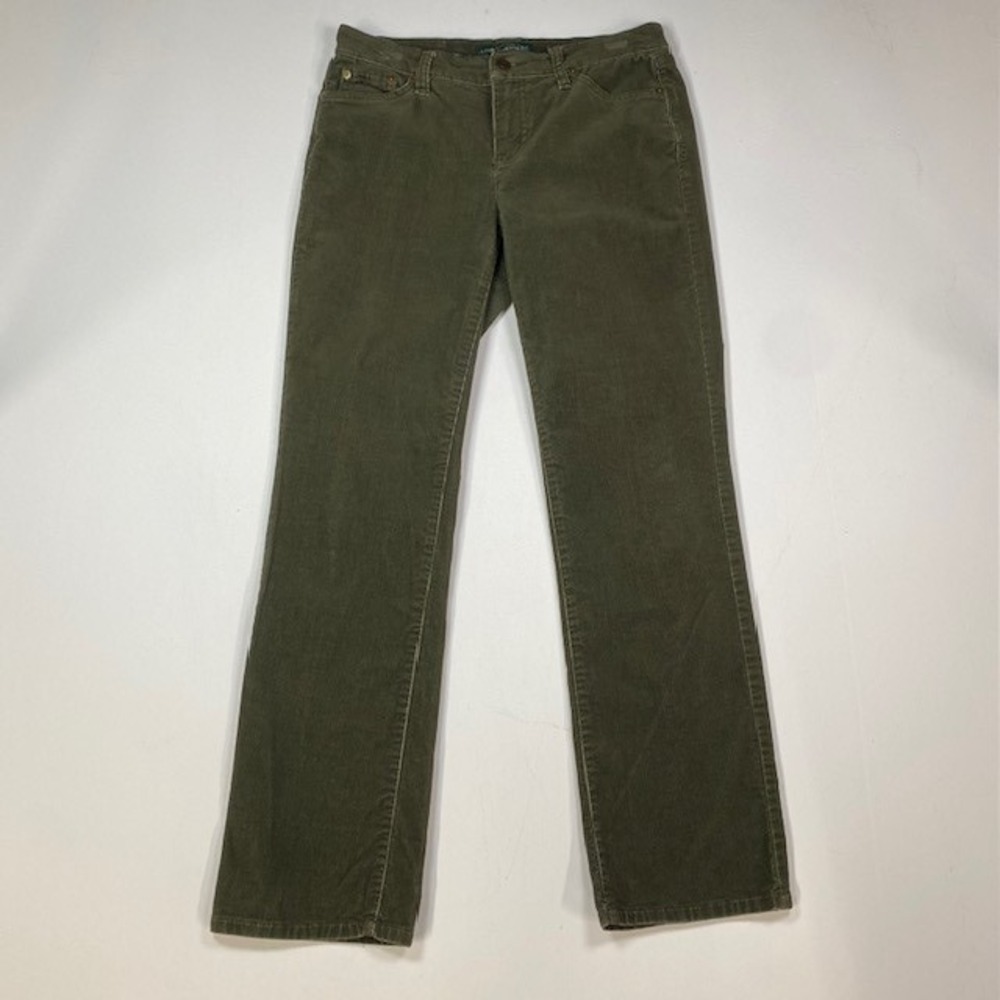 LRL Lauren Jeans Co. Classic Straight‎ Petite Corduroy Pants Olive Green Size 6P